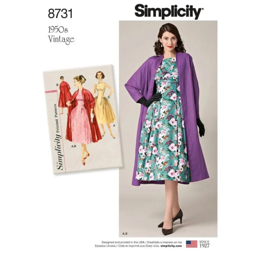 Simplicity‎ 8731 R10152 1950s Sewing Pattern Misses Dress Lined Coat Sizes 6-14